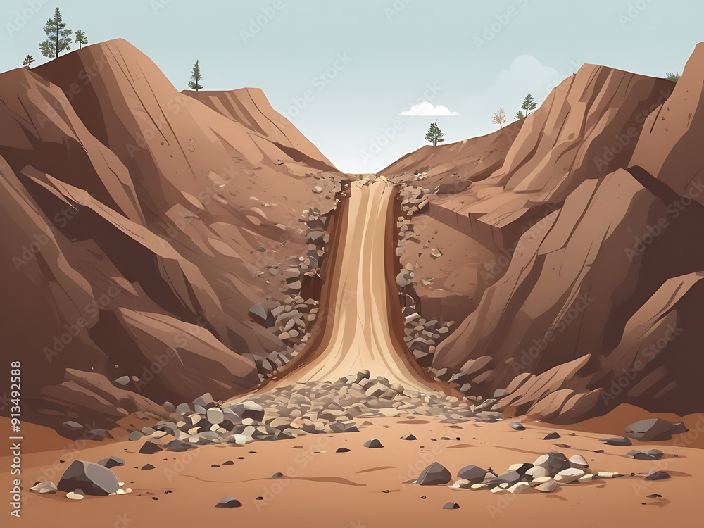 Vector Art of a Landslide with Rock Debris and Sliding Soil ...