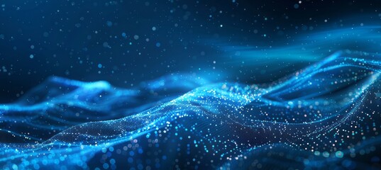Poster - Glowing Blue Waves of Light Flowing Gracefully in a Cosmic Atmosphere