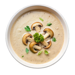 Wall Mural - Delicious cream bowl of mushroom soup on white bowl on transparent background