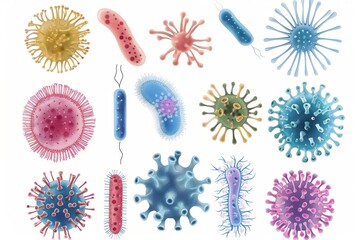 Bacteria Isolated. Detailed Medical Illustration of Viruses and Bacteria on White Background for Microbiology and Health Care