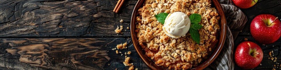 Canvas Print - Delicious Apple Crumble Served with a Scoop of Ice Cream