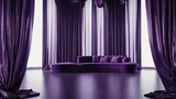 interior with hanging purple silk glossy curtain for b background