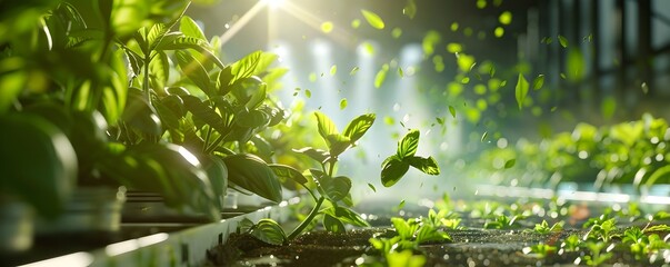 Canvas Print - Green leaves falling in the sun.