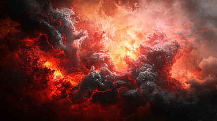Wall Mural - a red and black cloud with a bright orange center. the image is of a fiery explosion in space.