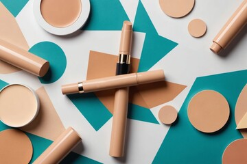 Concealer stick on modern background with geometric shapes.