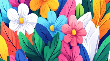 Poster - Brighten your space with this colorful floral wallpaper, featuring cartoonstyle flowers and modern textures for a fresh look.