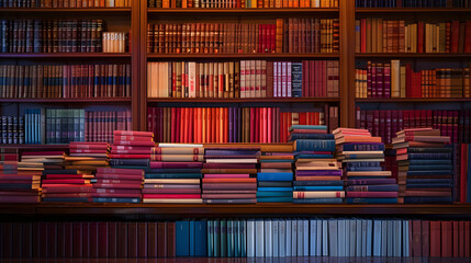 Wall Mural - Books on library shelves representing diverse genres.