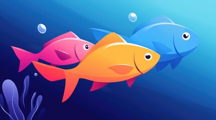 Wall Mural - Vibrant fish glide through deep blue waters, a world of color and beauty hides dangers below the surface.