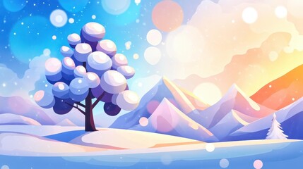 Poster - Explore a mystical winter scene with majestic mountains and enchanting snowcovered trees  a perfect photo greeting card.