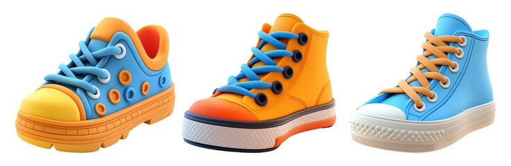 Set of colorful sneakers isolated on transparent background. High-quality and vibrant image.