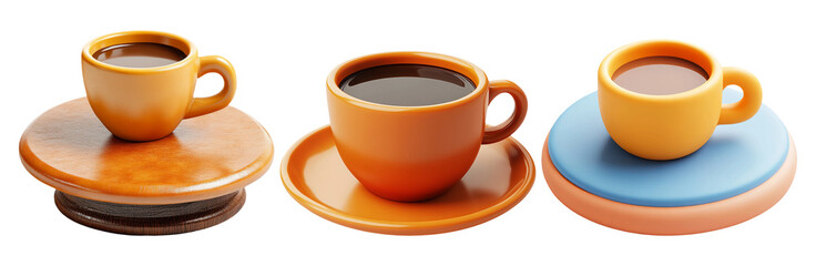 Coffee cups set isolated on transparent background