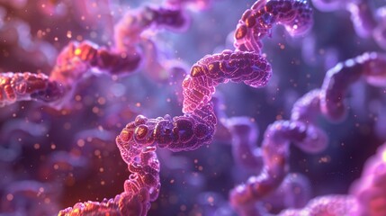 High-resolution close-up of human chromosomes in cell division, highlighting intricate chromosome structures and biological imaging concepts.