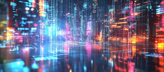 Fototapete - Futuristic 3D rendering of the year 2030 featuring high tech screen effects and dramatic visual glitches with diverse interference patterns