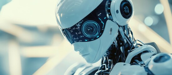 Poster - Futuristic 3D rendering of a droid robot showcasing advanced technology in artificial intelligence and machine learning Innovative bionic research aiming to enhance the future of human existence