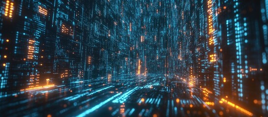 Fototapete - Futuristic digital matrix display featuring encrypted data telemetry ideal for high tech computer desktop backgrounds