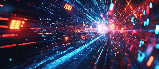 Poster - Light trails depicting data processing on a dark background Concept of global technology computing and digital interfaces in a digitally generated artwork