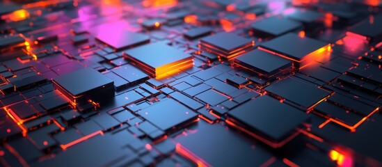 Poster - Dynamic Tech Background Featuring Animated Squares and 3D Grid Illustration
