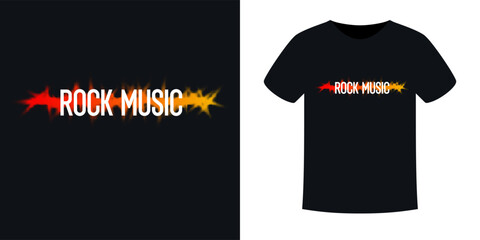 Poster - PrThe pattern on the clothes. Print on the T-shirt. Modern fashion illustration. A vector graphic image. A template for placing an illustration on clothes. The inscription is rock music.