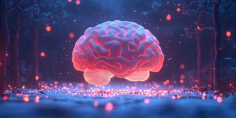 Abstract brain and binary code circuit on blue wallpaper. Chip, data, ai, and future concept