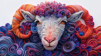 Colorful wool sheep illustration, showcasing bright and lively patterns for unique artwork.