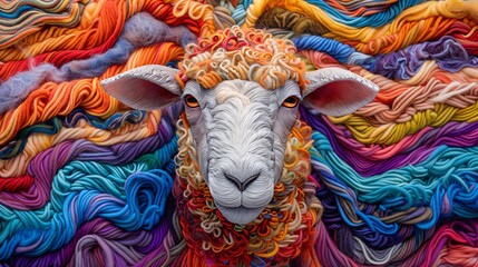 Colorful wool sheep illustration, showcasing bright and lively patterns for unique artwork.