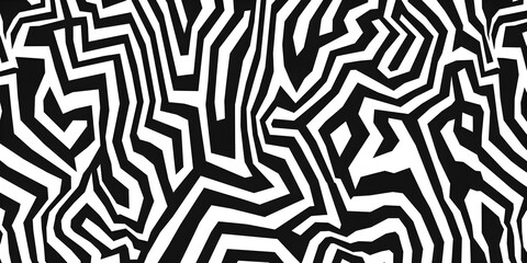 Poster - Abstract black and white geometric pattern with curved lines.