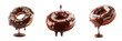 © LaxmiOwl - Set of Delicious chocolate doughnut with glossy glaze dripping, floating in the air, isolated on a transparent background