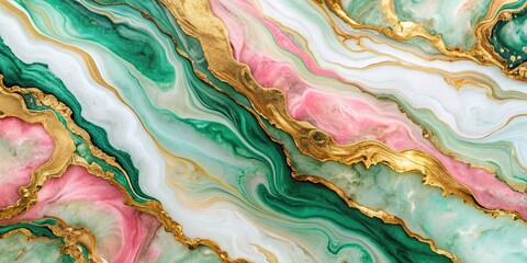 Wall Mural - Dynamic abstract marble texture with gold, green, and pink accents , marble, texture, abstract, dynamic, gold, green, pink