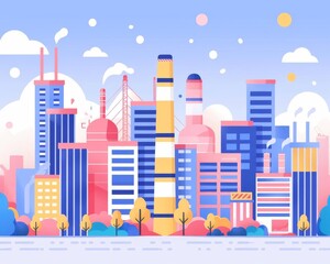 Wall Mural - City industry, advanced manufacturing tech, flat design illustration