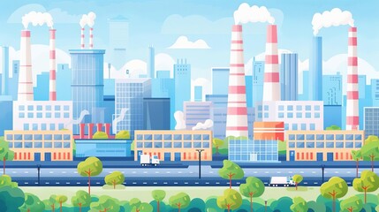 Wall Mural - Urban factory district, hightech operations, flat design illustration