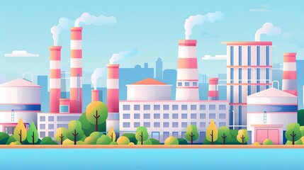 Wall Mural - Urban industrial zone, hightech machinery, flat design illustration