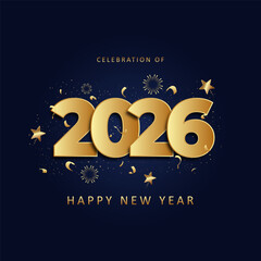 celebration of happy new year 2026 gold greeting poster design