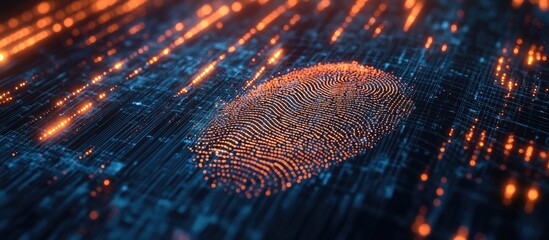 Aufkleber - fingerprint scan with data processing and light trails on a black background concept of global techn