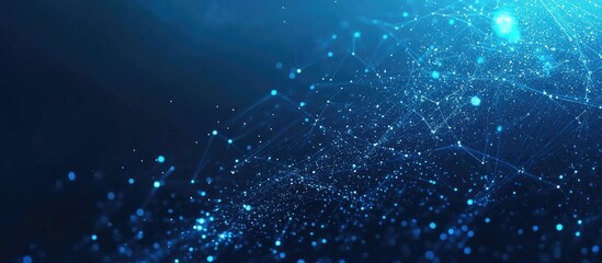 Poster - Futuristic Digital AI and Big Data Fiber Interface Modern Technology Background in Blue High Tech Concept with Copy Space