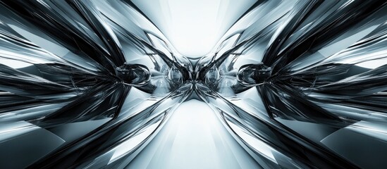 Poster - Futuristic Abstract Wallpaper with Layered Panels Geometric Reflective Background Featuring 3D Metallic Texture and Spaceship Inspired Design
