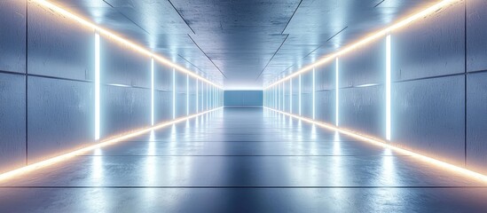 Poster - Futuristic Abstract Corridor with Illuminated Walls and Floor for Product Display Modern Interior Concept in 3D Render