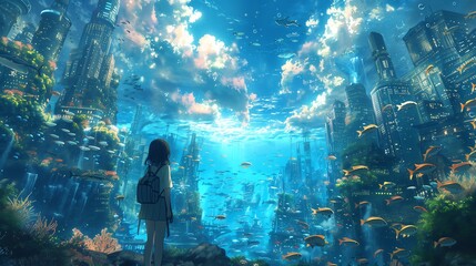 Wall Mural - anime style subaquatique background