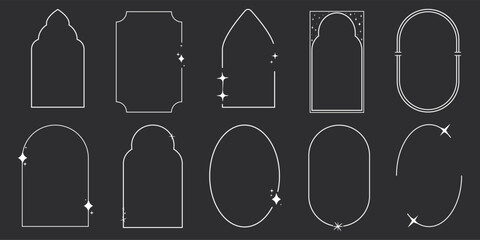 Wall Mural - set of y2k minimal geometric shapes thin line rings, abstract aesthetic element illustrated for bann