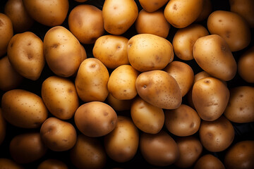 A pile of fresh potato form the background, shown from above