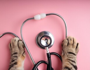 Pet Clinic: Cat Paws and Stethoscope on Pink