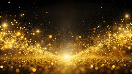 Abstract modern magic gold dust background over black. Beautiful golden art widescreen background. 