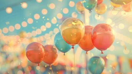 Poster - Balloon decorations enhance the lively atmosphere of a city festival filled with lights, laughter, and celebration. Generative AI