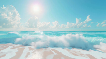 blue sky, bright sun and waves on the ocean, sea wallpaper, travel background