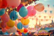 © Anat art - Colorful balloons drift above a bustling city festival, creating a festive atmosphere as sunset lights up the celebration, bringing joy to all attendees. Generative AI