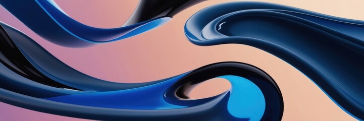 Wall Mural - abstract illustration featuring dynamic blue and black liquid waves on a smooth gradient background,