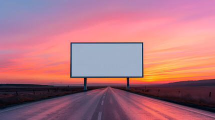 Sticker - Blank Billboard Mockup on a Country Road at Sunset, Perfect for Your Next Ad Campaign!