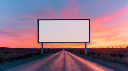 Sticker - Blank Billboard on a Rural Road at Sunset - Perfect for Your Next Advertisement