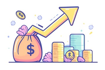 Wall Mural - Business investment concept in flat style. Money, coins, profits, graph icons are suitable for many purposes. 