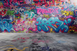 © Eddy Drmwn - Colorful graffiti art on brick wall with concrete floor.