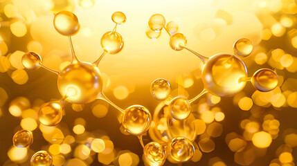 Poster - Golden molecules with biological and chemical concept, 3d rendering.